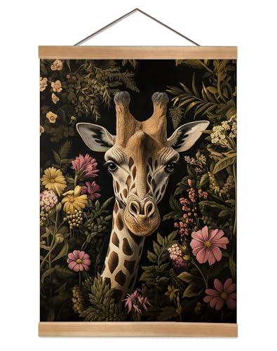 Vintage Giraffe Wall Art Poster - 12x16 Inch Canvas Print for Kids Room
