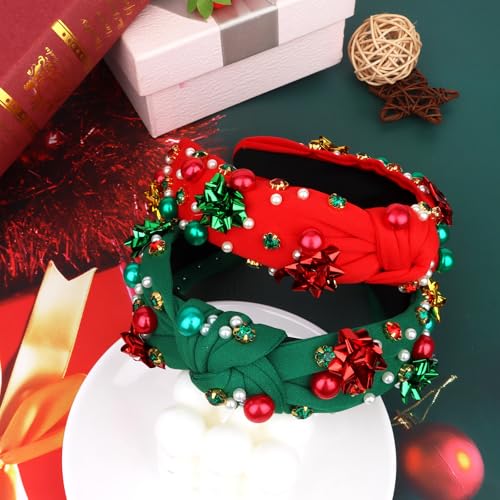 Semato 2-Piece Knotted Christmas Headbands with Pearl Decorations