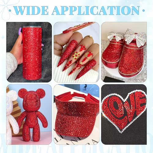 BELLEBOOST 6000pcs Red Rhinestones Bedazzling Kit with 12 Grid Sizes, Tweezers & Glue