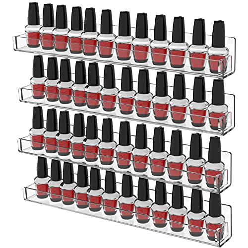 4 Pack Wall Mount Acrylic Nail Polish Shelves 15 Inch - Clear Organizer for Salon & Studio