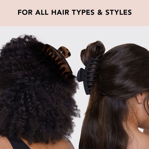 Large Hair Clips for Women - Durable Recycled Plastic Claw Clips | All-Day Hold, Comfortable Fit - Black & Tortoise, 2pcs