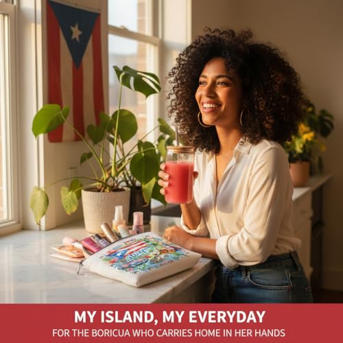 Festkulux 16oz Puerto Rico Glass Water Mug with Bamboo Lid & Straw, Cultural Gift Set
