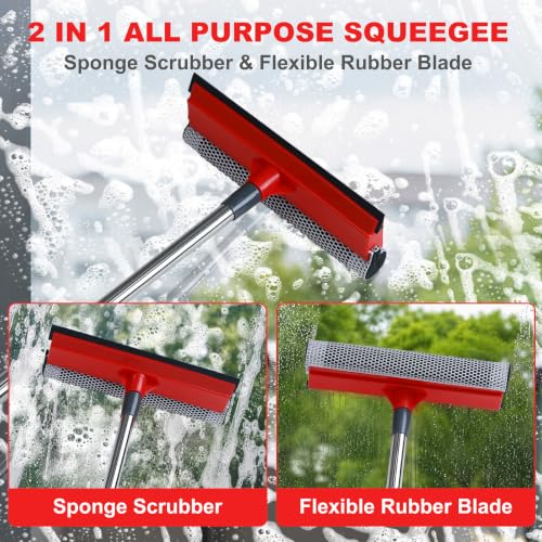 Bryquelin 2-in-1 Window Squeegee with Adjustable 19-37" Handle