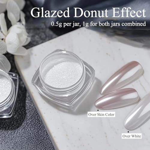 Fokostar White Chrome Nail Powder Set - 2 Jars 1g with Applicators