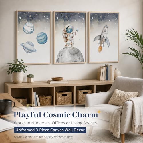 Nursery Astronaut Wall Art - 3Pcs Space Adventure Canvas Prints