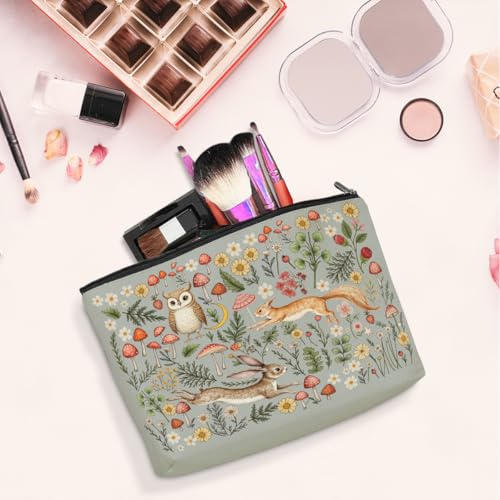 Forest Friends Makeup Bag - Aesthetic Cotton Cosmetic Pouch