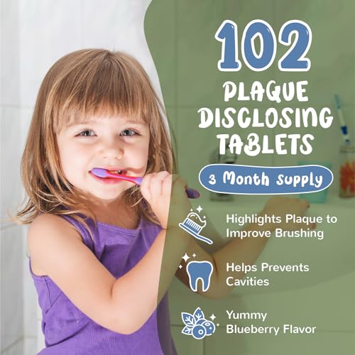 Tooth Troops Plaque Disclosing Tablets 102 Count Blueberry Flavor for Kids & Adults
