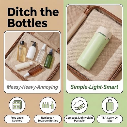 Jicsetk 4-in-1 Travel Dispenser Bottles Set - Leakproof Refillable Shampoo Conditioner Lotion Containers, 30ml, Green
