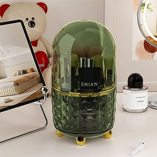 Dark Green 360° Rotating Makeup Brush Holder with Dustproof Lid