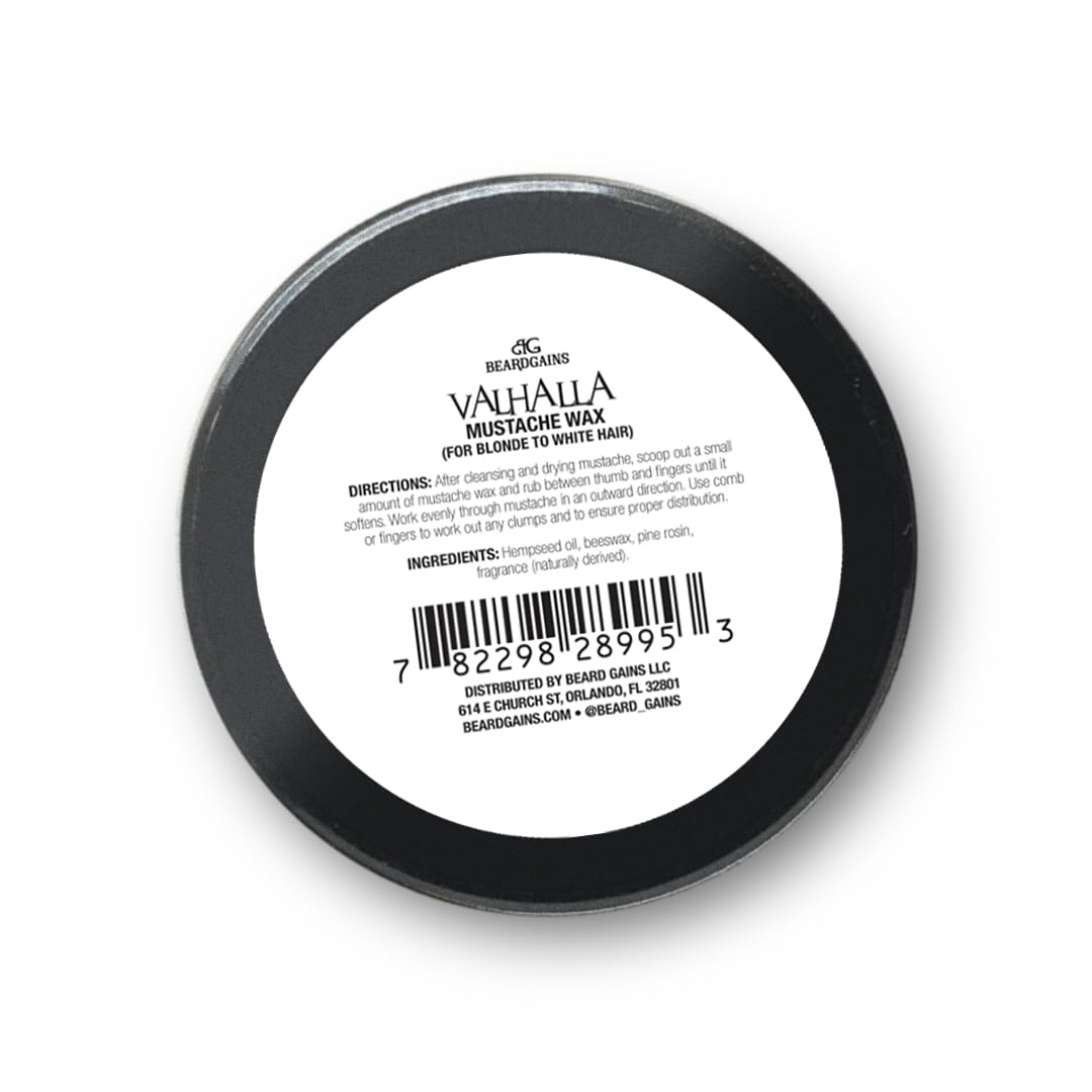 Beard Gains Strong Competition Pro Hold Mustache Wax 1oz - Style, Mold, and Tame Moustache - Organic and Natural (Valhalla White)
