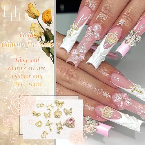 YAEISM Gold Nail Charms 180PCS Set - Cross, Star, Butterfly, Crown & More