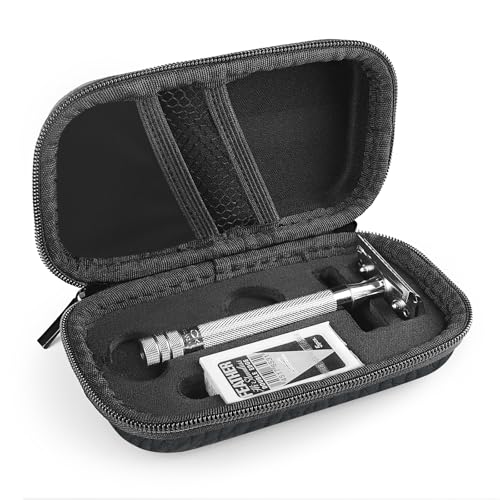 Linkidea Hard Travel Case for Safety Razors Compatible with Merkur Vikings Merkur Merkur Dovo Merkur Dovo Merkur Shaving Revolution Lychee Vegan Leather