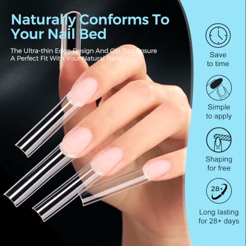 TOMICCA 2XL Extra Long Square Nail Tips - No C Curve Flat Nail Extensions