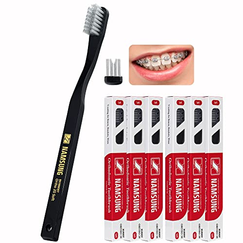 DUJINDENT Orthodontic Toothbrush for Braces - Ortho Compact 20 Soft, 6 Pack