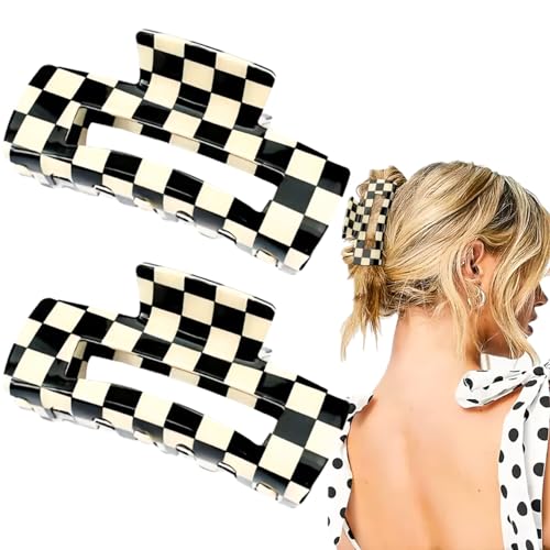 AddLotLot Vintage Checkered Hair Claw Clips - 2 PCS Strong Hold