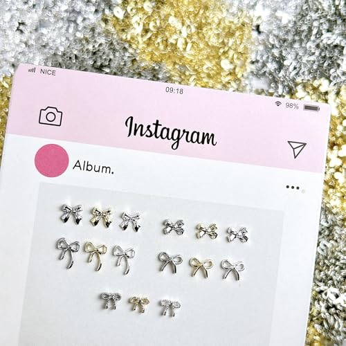 120Pcs Mixed 3D Metal Bow Nail Charms - Gold & Silver Nail Art Accessories