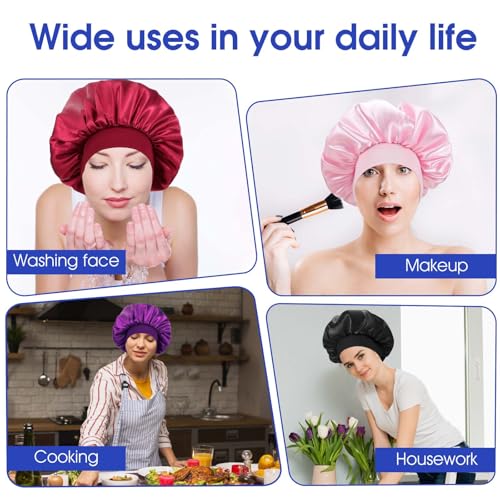 WLLHYF Multicolored Satin Bonnet for Sleeping, Large Wide Band Hair Wrap, Set of 18