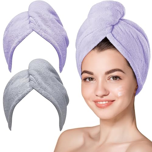 Hicober Microfiber Hair Towel Wrap for Women - Quick Dry, 2-Pack