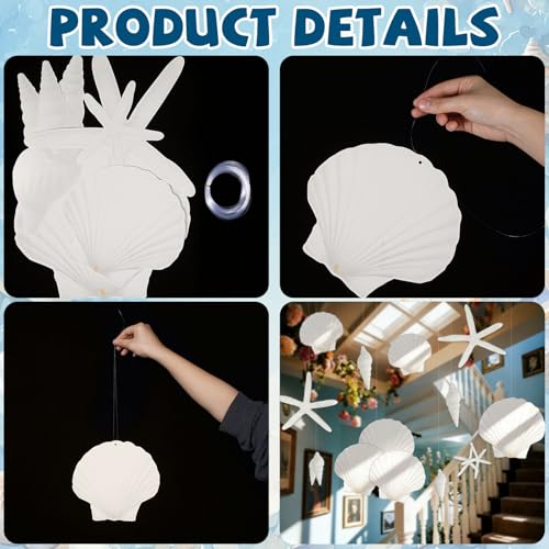 24 Pcs Coastal Beach Themed Hanging Decorations - Starfish & Seashell Cutouts