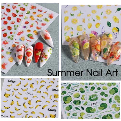 Summer Fruit Nail Art Stickers Kit - 14 Self-Adhesive Designs