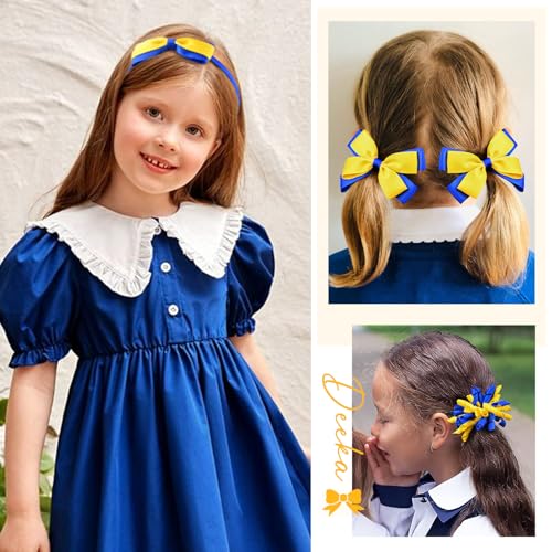 DEEKA 13 PCS Hair Accessories Set - Yellow & Royal Blue Bows & Clips