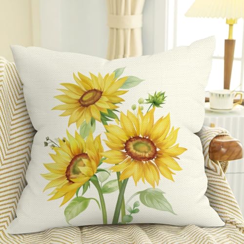 Sunflower Yellow Floral Throw Pillow Covers - Set of 4, 18x18