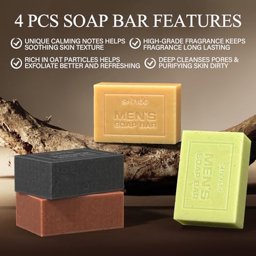 SHVYOG Handmade Men's Soap 4-Pack - Exfoliating & Moisturizing
