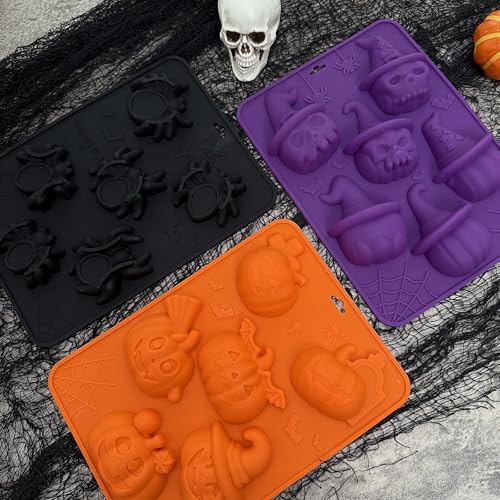 Halloween Silicone Molds - 3 Pack Pumpkin, Skull & Spider Designs