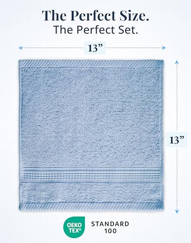 LANE LINEN 100% Cotton Wash Cloths - 6 Pack Cerulean Blue, Soft & Durable