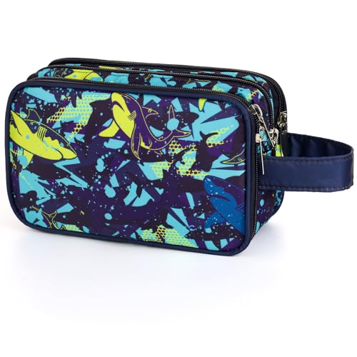 Shark Navy Kids Toiletry Bag - Waterproof Hanging Travel Bag