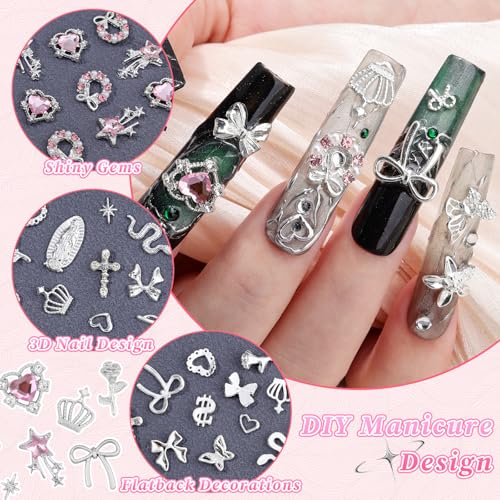Silver Nail Charms 24 Styles 3D Religious & Decorative Nail Art Supplies