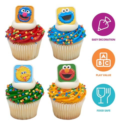 Sesame Street Cupcake Toppers - 24 Colorful Rings Featuring Elmo, Big Bird & Cookie Monster