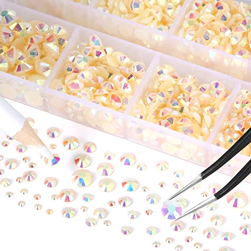 QPRETTY DU Beige AB Rhinestones 10400PCS Flatback Resin Crystals for Nails & Crafts