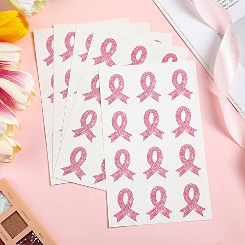 240 Pcs Breast Cancer Awareness Temporary Tattoos, Pink Ribbon Glitter