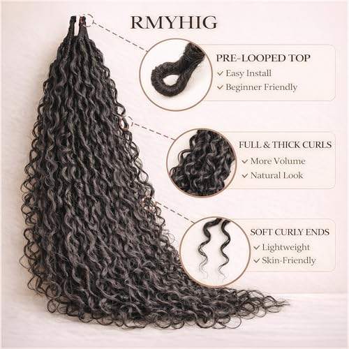 14 Inch Goddess Locs Crochet Hair for Black Women - 8 Packs Boho Faux Locs with Curly Ends
