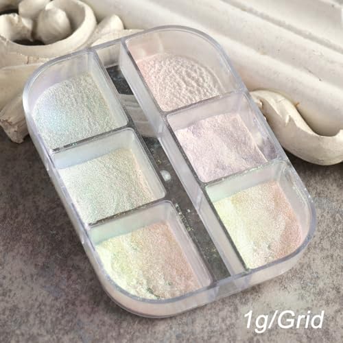 Mangoit Aurora Mirror Nail Powder - 6 Grids Chrome Pearl Glitter for Nail Art (01_Aurora)