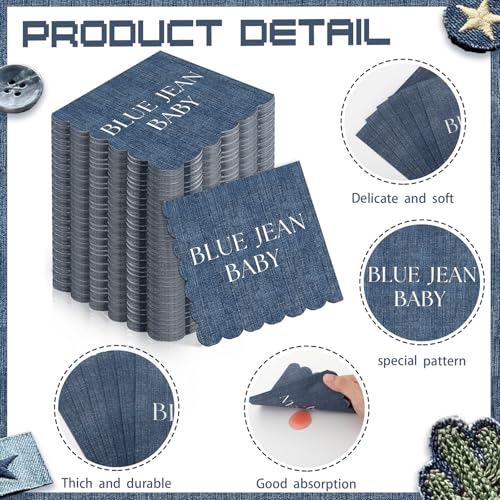 Blue Jean Baby Shower Napkins - 100 Pcs Disposable Party Decor