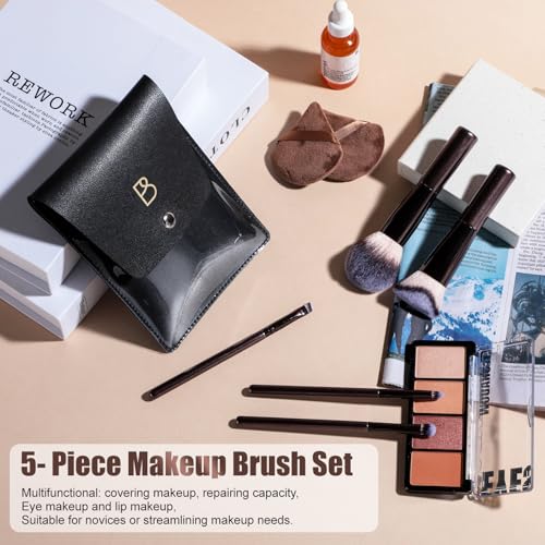 BS-MALL 7-Piece Travel Makeup Brush Set with Triangle Puff and Travel Bag