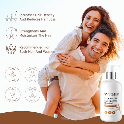 Svvimer Rice Water Hair Growth Shampoo with Biotin for Thinning Hair