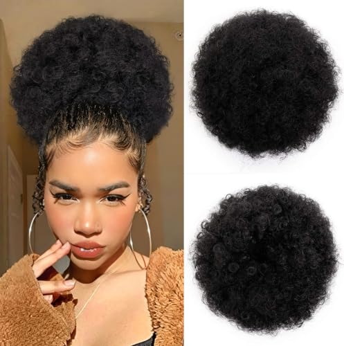 AISI QUEENS Large Kinky Curly Afro Puff Ponytail Extension - Black