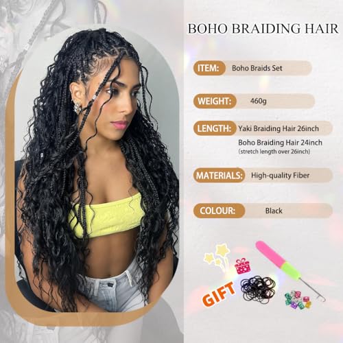 26 Inch Black Pre-Stretched Deep Wave Curly Braiding Hair Extensions