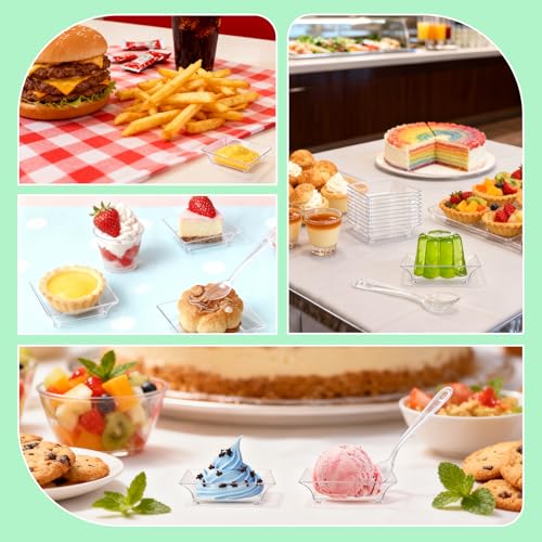50 Pack Mini Dessert Plates with Spoons | Clear Disposable Appetizer Plates