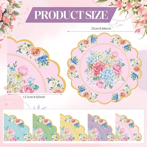 Floral Tea Party Napkins - 100 Pack Vintage Scalloped Paper Napkins