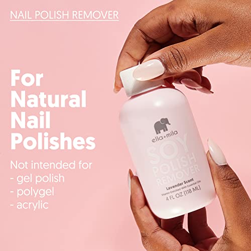 ella+mila Soy Nail Polish Remover - Non-Acetone with Lavender Oil, 4 fl oz