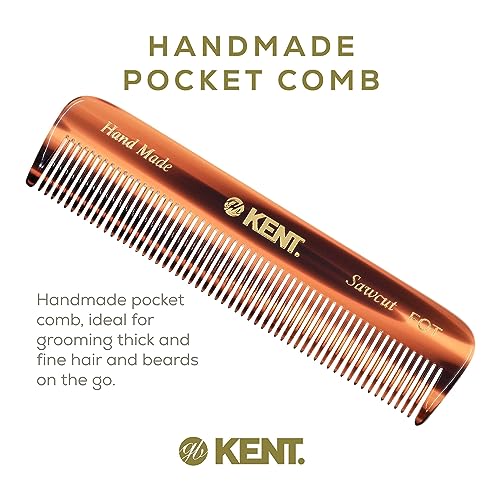 Kent A FOT Tortoiseshell Fine Tooth Handmade Pocket Comb for Men, Women and Kids, Hair Comb Straightener for Grooming and Styling, Beard and Mustache, Saw Cut and Hand Polished, Made in England