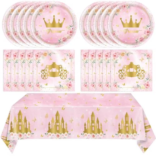 41PCS Princess Birthday Party Supplies Set - Pink Floral Tableware