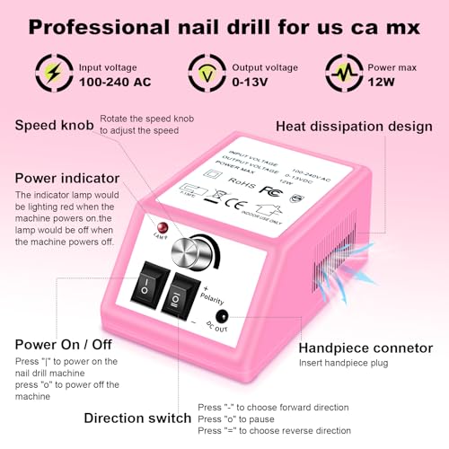 LAVAED Electric Nail Drill Kit - Professional Pink Nail File with 156pcs Bits