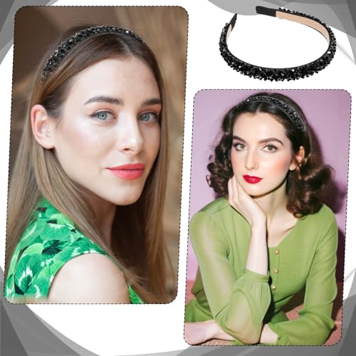 Black Crystal Rhinestone Headband for Women - Sparkly Hair Accessory