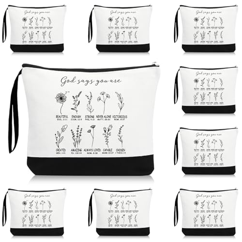 10 Pcs God Says You Are Canvas Makeup Bags - Religious Cosmetic Pouches