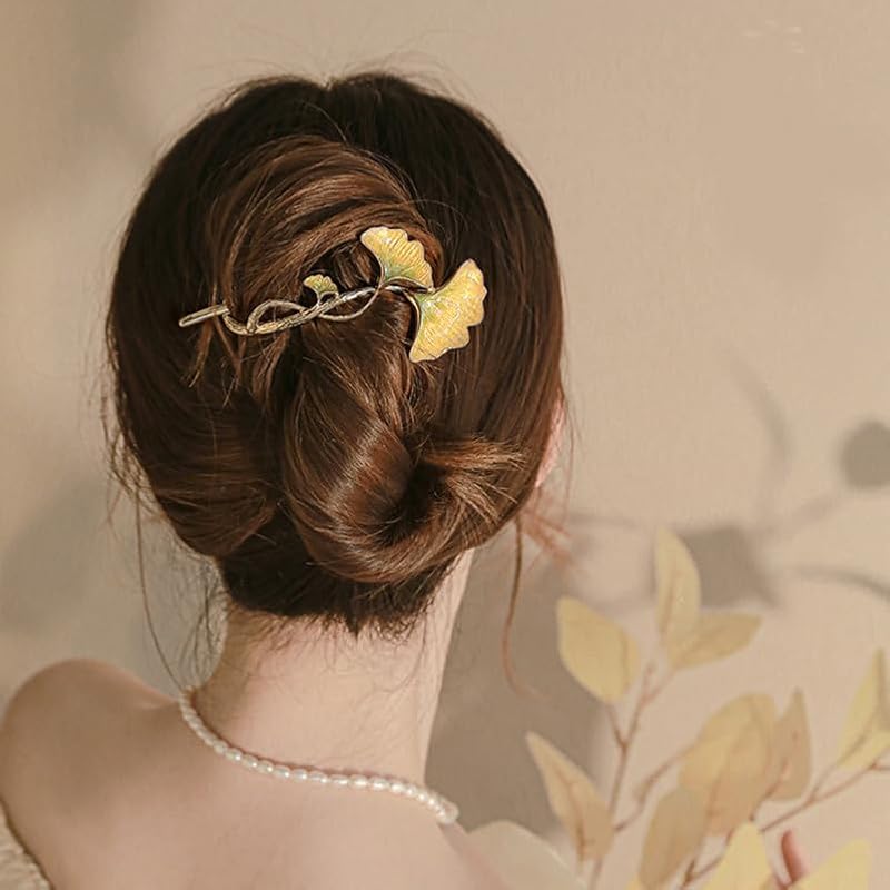 Ginkgo Leaf Hair Clips - 2 Pack Elegant Alloy Hair Barrettes